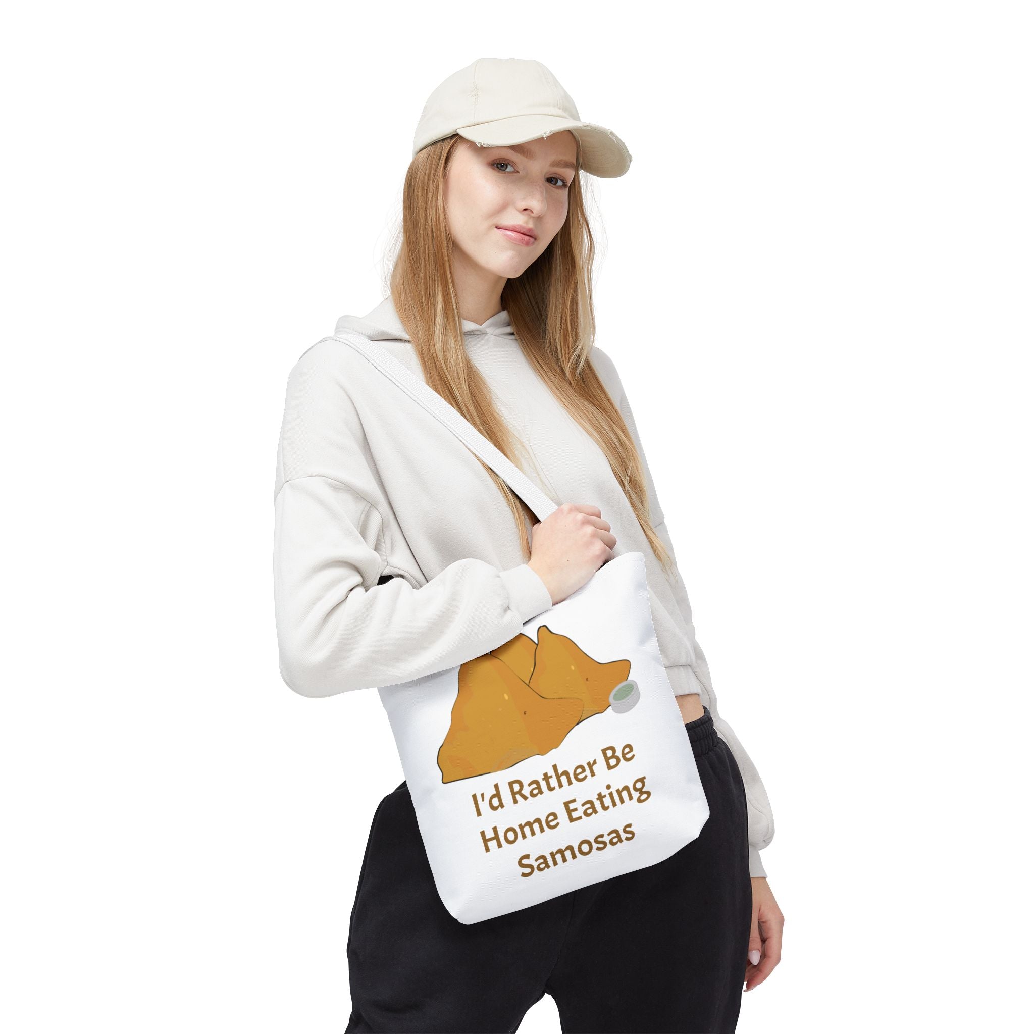 Samosa Tote Bag - "I'd Rather Be Home Eating Samosas" Reusable Grocery & Market Bag
