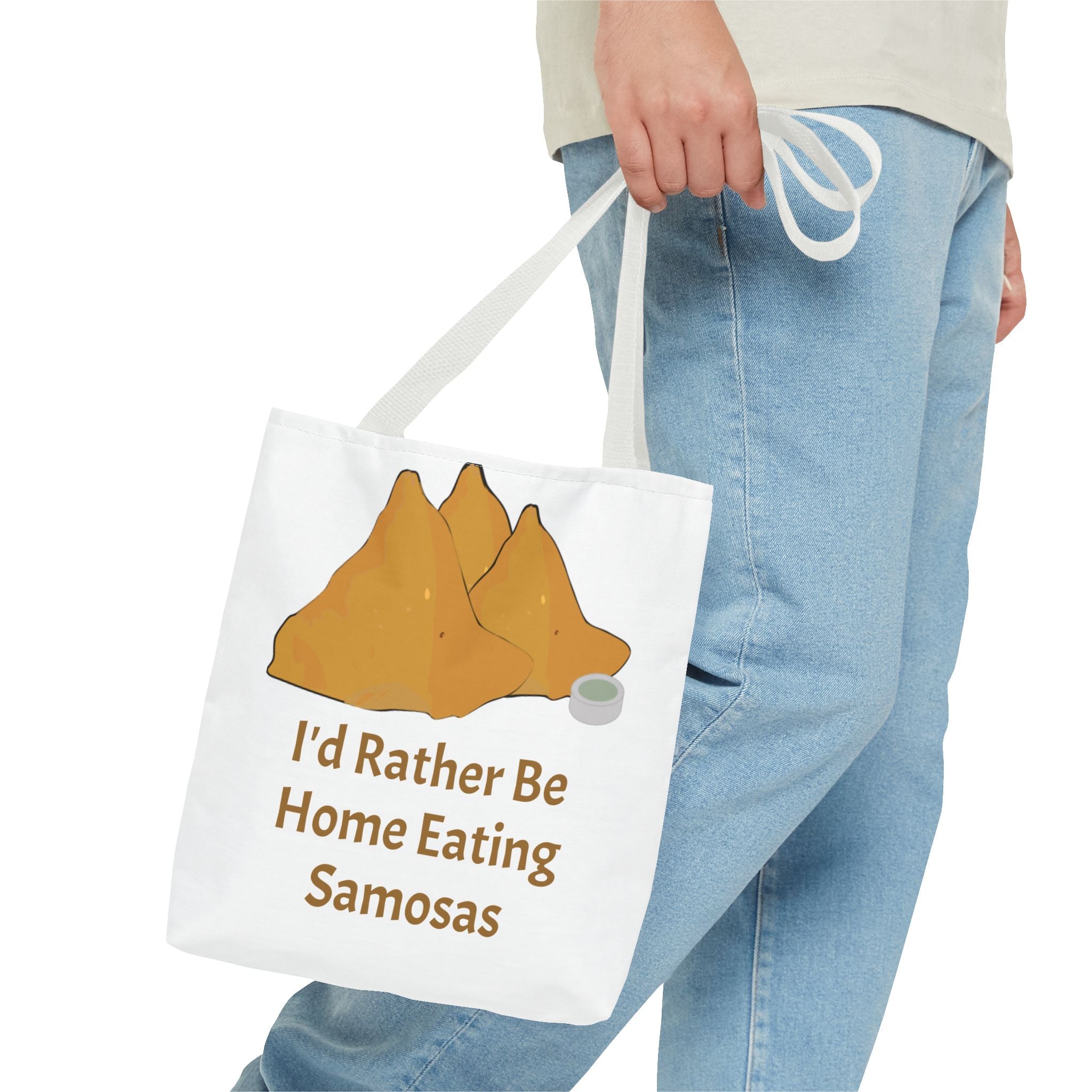Samosa Tote Bag - "I'd Rather Be Home Eating Samosas" Reusable Grocery & Market Bag