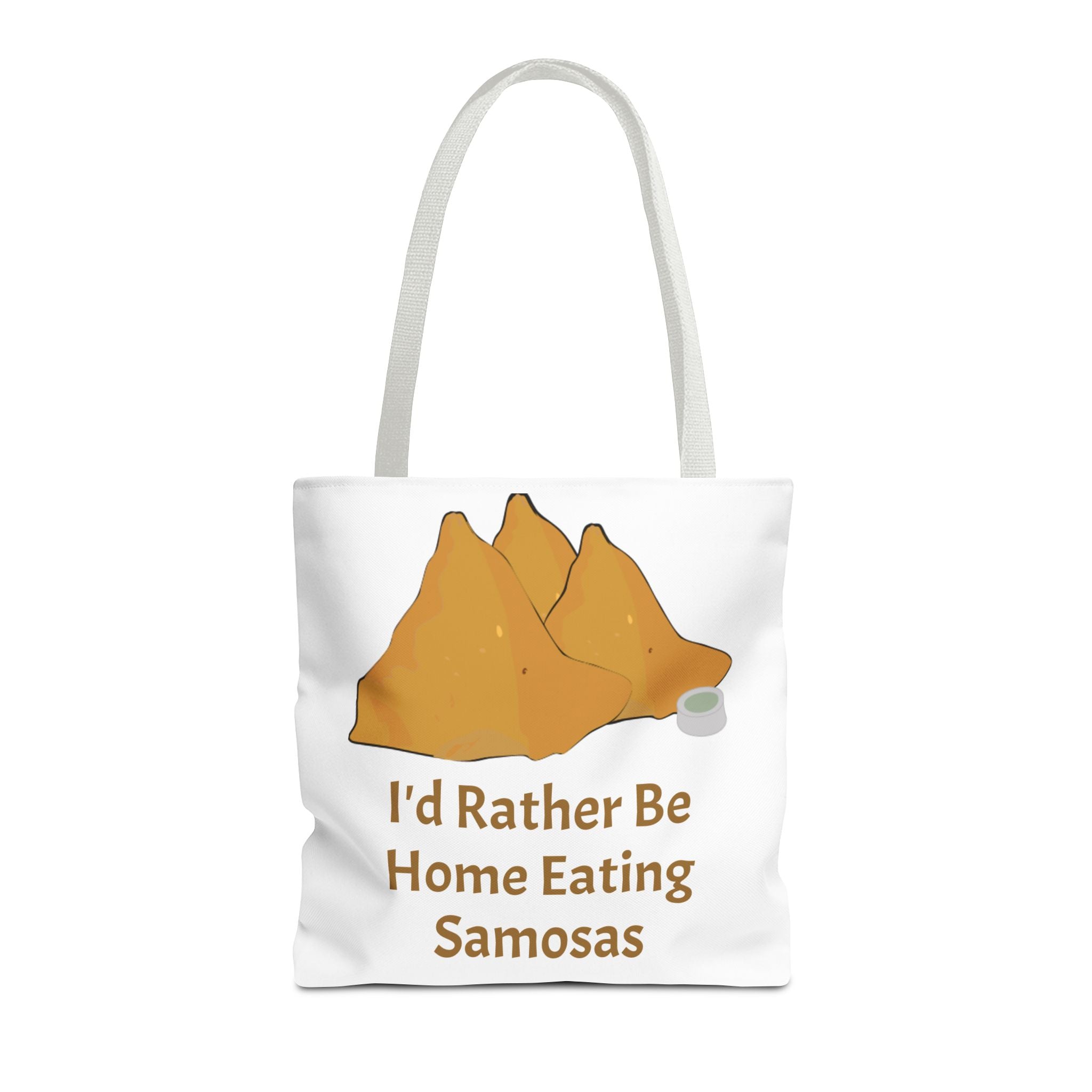 Samosa Tote Bag - "I'd Rather Be Home Eating Samosas" Reusable Grocery & Market Bag