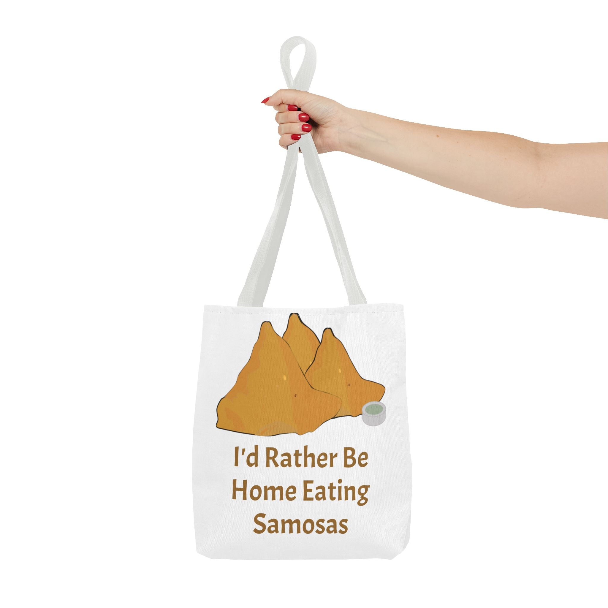 Samosa Tote Bag - "I'd Rather Be Home Eating Samosas" Reusable Grocery & Market Bag